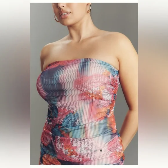 NWT Elegant The Soleil ruched mesh Dress from Anthropologie - Picture 7 of 9